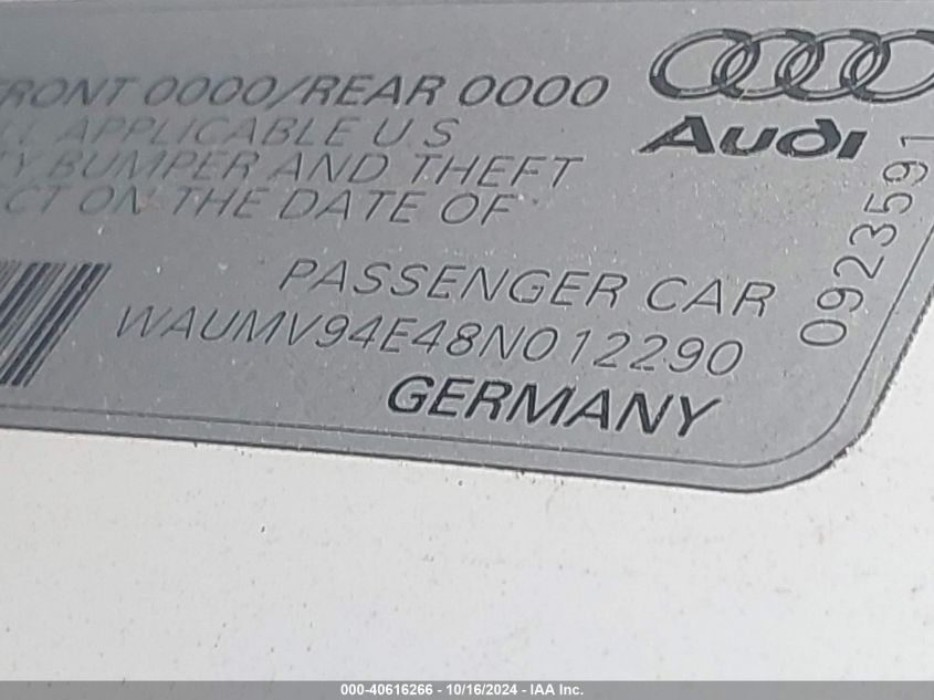 2008 Audi A8 L 4.2 VIN: WAUMV94E48N012290 Lot: 40616266