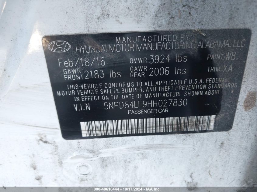 2017 HYUNDAI ELANTRA LIMITED - 5NPD84LF9HH027830