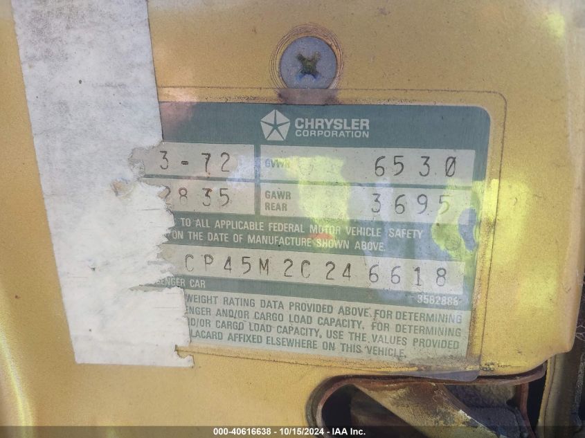 1972 Chrysler Town & Country VIN: CP45M2C246618 Lot: 40616638
