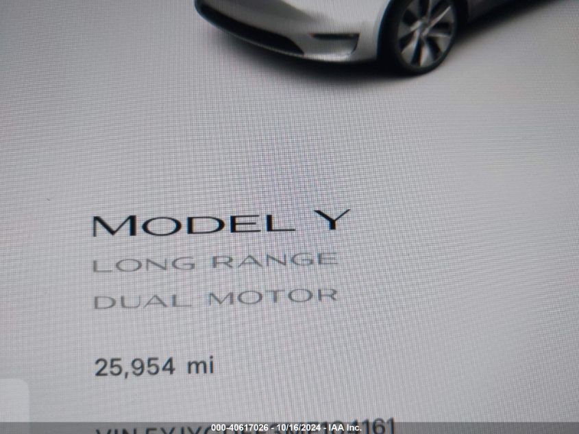 2021 Tesla Model Y Long Range Dual Motor All-Wheel Drive VIN: 5YJYGDEE3MF104161 Lot: 40617026