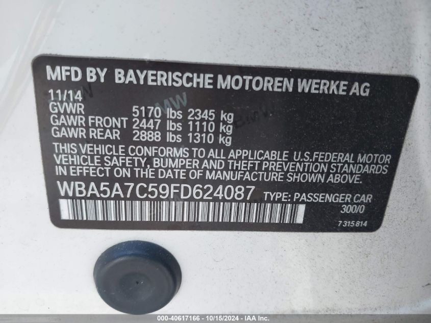 VIN WBA5A7C59FD624087 2015 BMW 5 Series, 528I Xdrive no.9