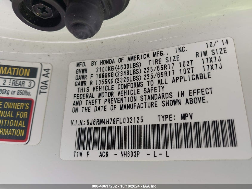 2015 HONDA CR-V EX-L - 5J6RM4H79FL002125