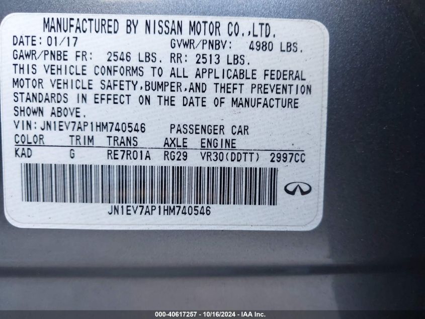 VIN JN1EV7AP1HM740546 2017 INFINITI Q50 3.0T PREMIUM