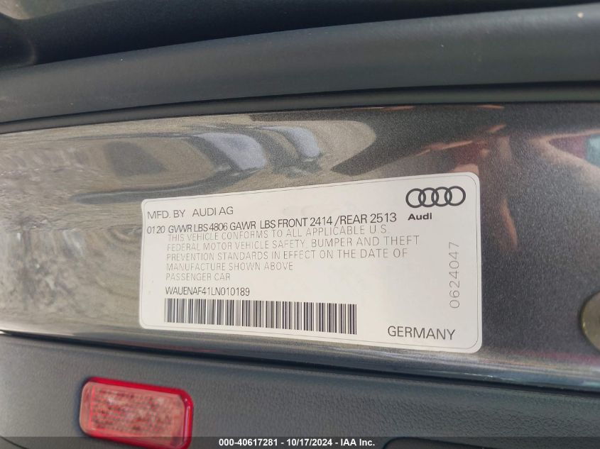 2020 AUDI A4 PREMIUM PLUS 45 TFSI QUATTRO S TRONIC - WAUENAF41LN010189