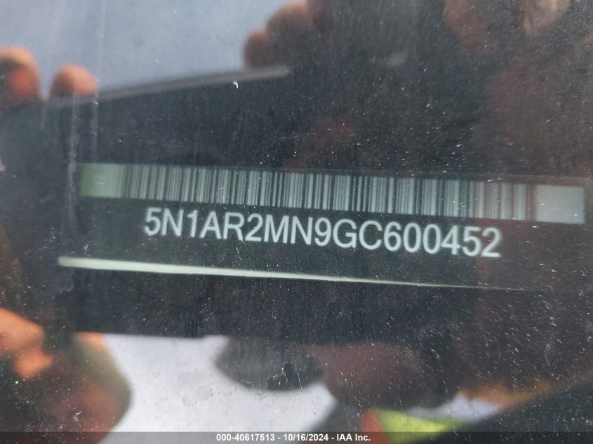 2016 Nissan Pathfinder S VIN: 5N1AR2MN9GC600452 Lot: 42592113