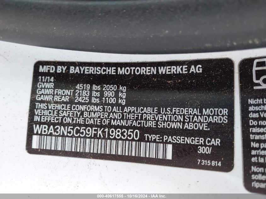 2015 BMW 428I xDrive VIN: WBA3N5C59FK198350 Lot: 40617555