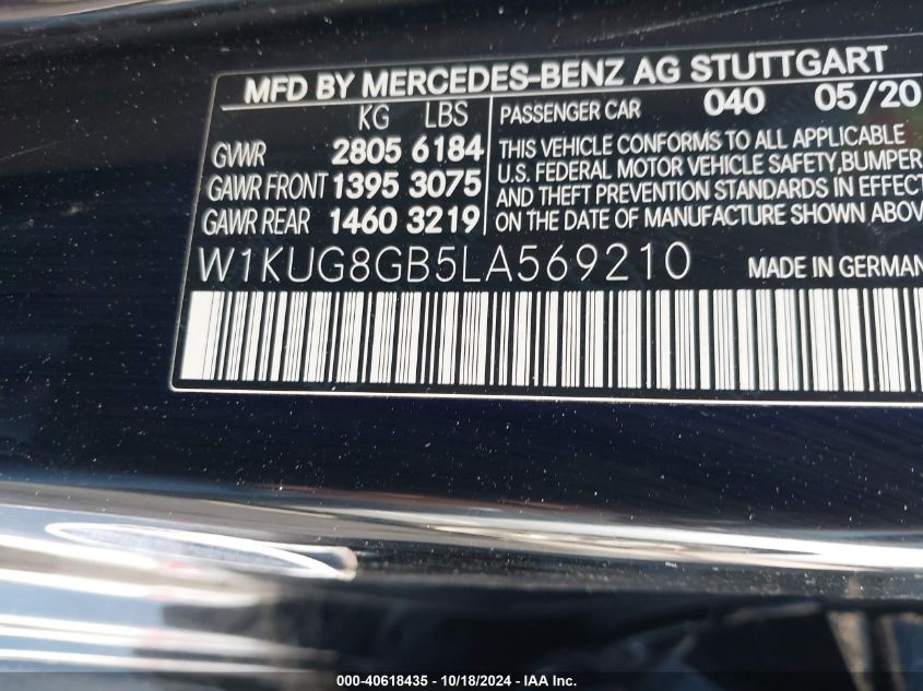 2020 Mercedes-Benz S 560 4Matic VIN: W1KUG8GB5LA569210 Lot: 40618435