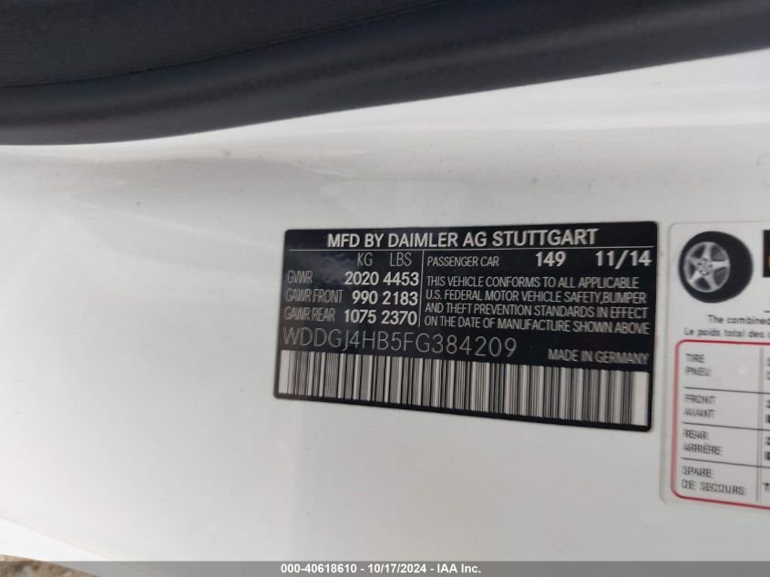 2015 Mercedes-Benz C 250 VIN: WDDGJ4HB5FG384209 Lot: 40618610