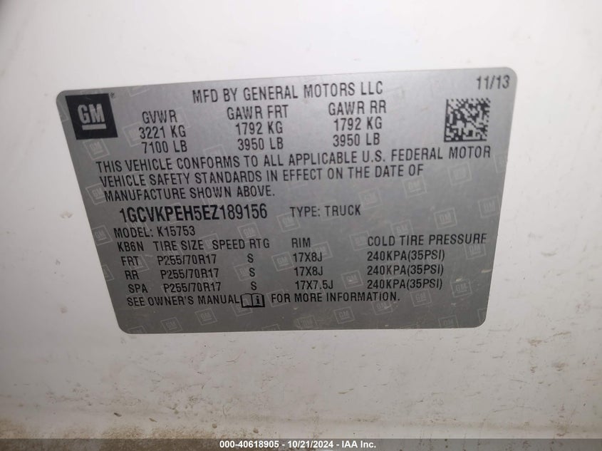 2014 CHEVROLET SILVERADO VIN: 1GCVKPEH5EZ189156