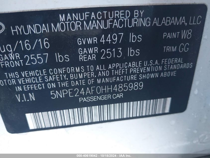 2017 HYUNDAI SONATA - 5NPE24AF0HH485989