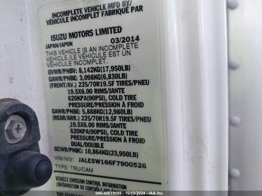 2015 Isuzu Dsl Reg At VIN: JALE5W166F7900526 Lot: 40619055