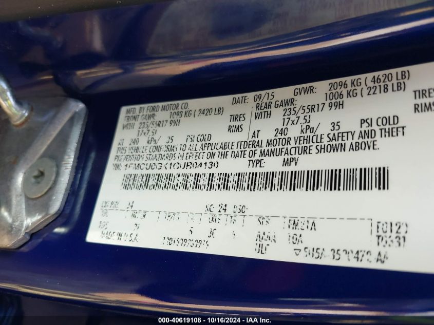 VIN 1FMCU0GX1GUB04130 2016 Ford Escape, SE no.9