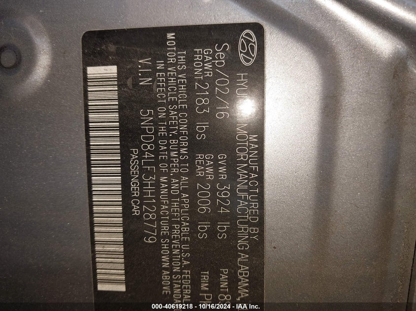 2017 HYUNDAI ELANTRA SE - 5NPD84LF3HH128779