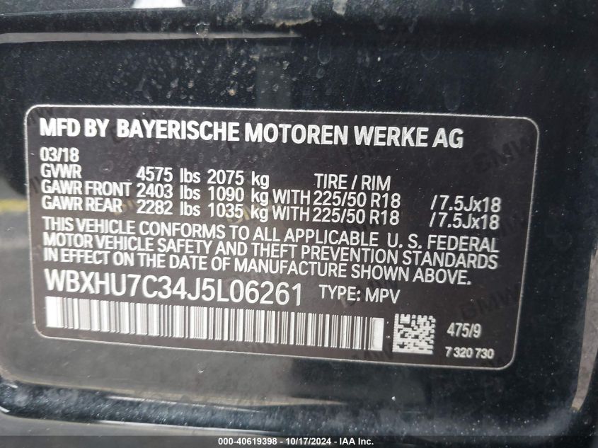 VIN WBXHU7C34J5L06261 2018 BMW X1, Sdrive28I no.9