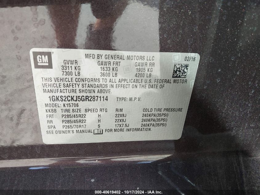 VIN 5UXWX9C54D0A08935 2016 GMC YUKON no.9