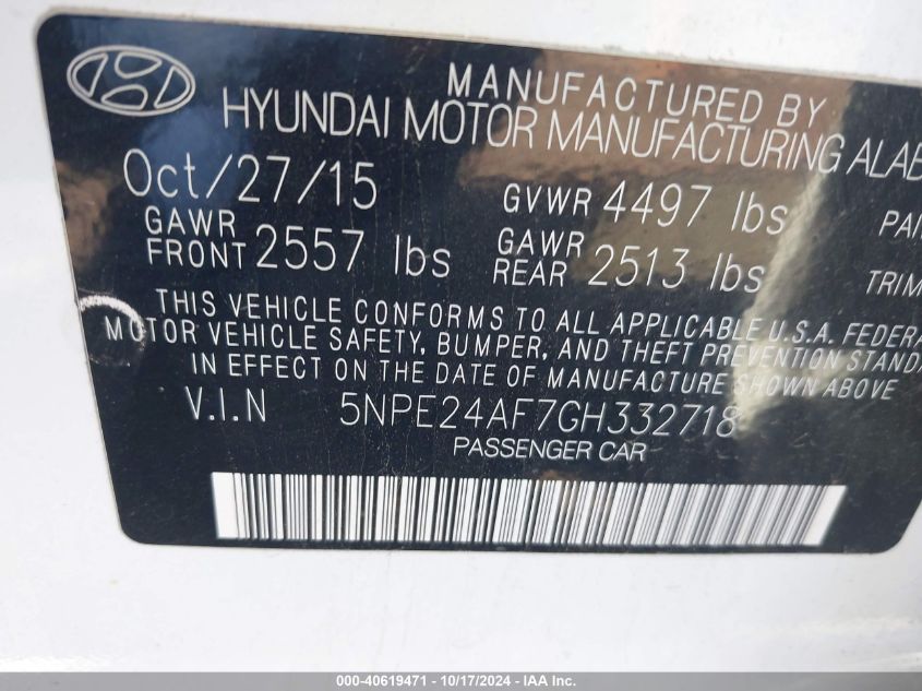 2016 HYUNDAI SONATA SE - 5NPE24AF7GH332718