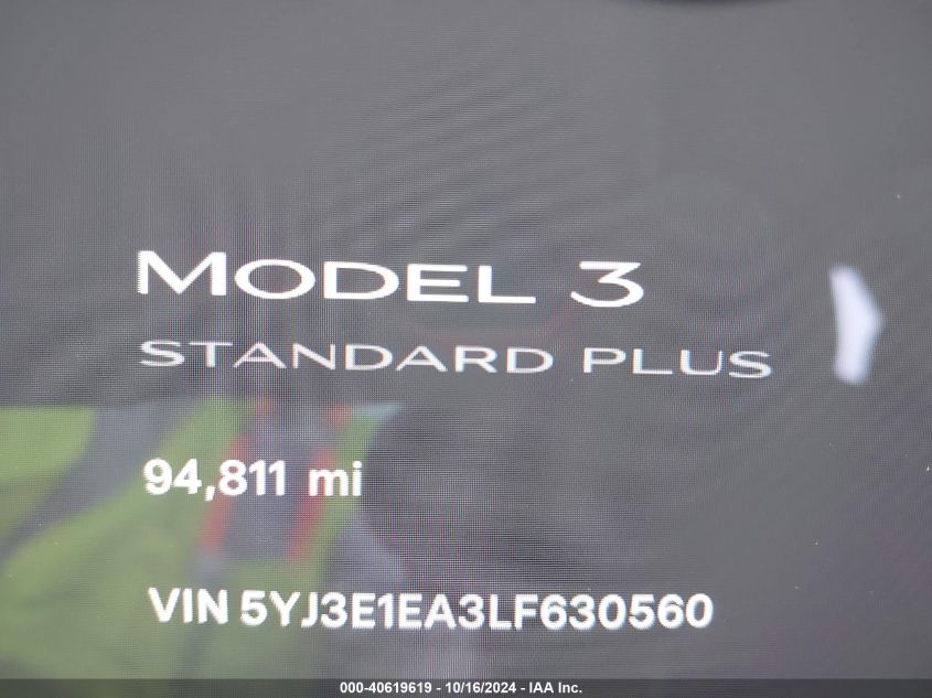 2020 Tesla Model 3 Standard Range Plus Rear-Wheel Drive/Standard Range Rear-Wheel Drive VIN: 5YJ3E1EA3LF630560 Lot: 40619619
