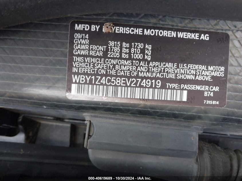 2014 BMW I3 VIN: WBY1Z4C58EV274919