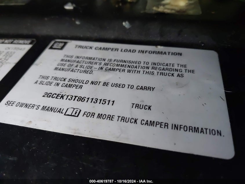 2006 CHEVROLET SILVERADO 1500 VIN: 2GCEK13T861131511