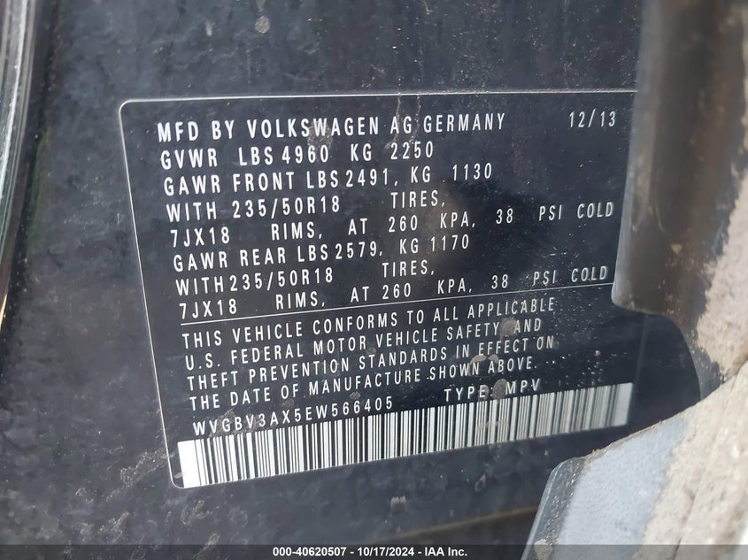 2014 VOLKSWAGEN TIGUAN SE - WVGBV3AX5EW566405