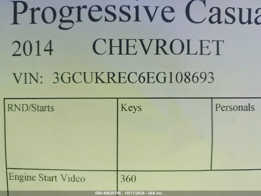 2014 CHEVROLET SILVERADO 1500 VIN: 3GCUKREC6EG108693