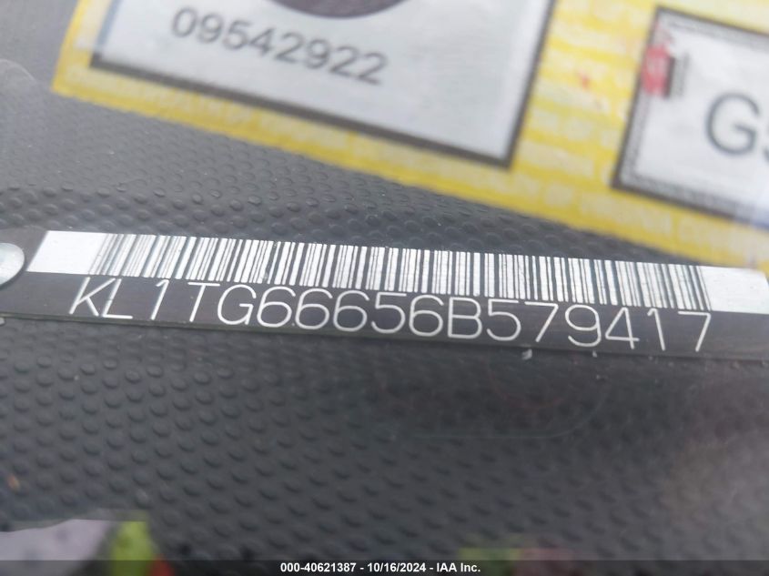 2006 Chevrolet Aveo Lt VIN: KL1TG66656B579417 Lot: 40621387
