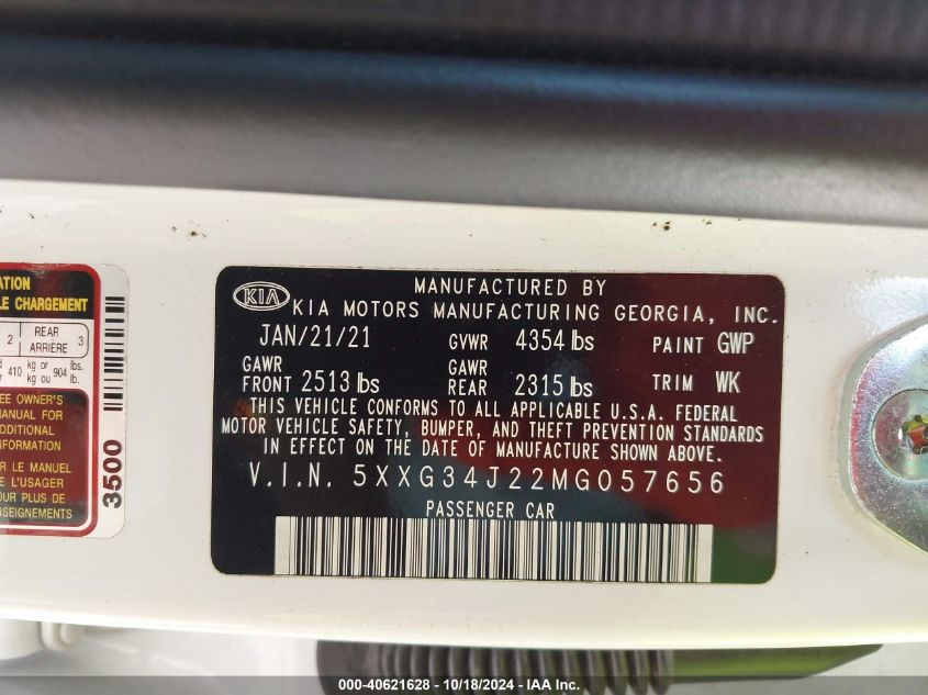 2021 KIA K5 EX - 5XXG34J22MG057656