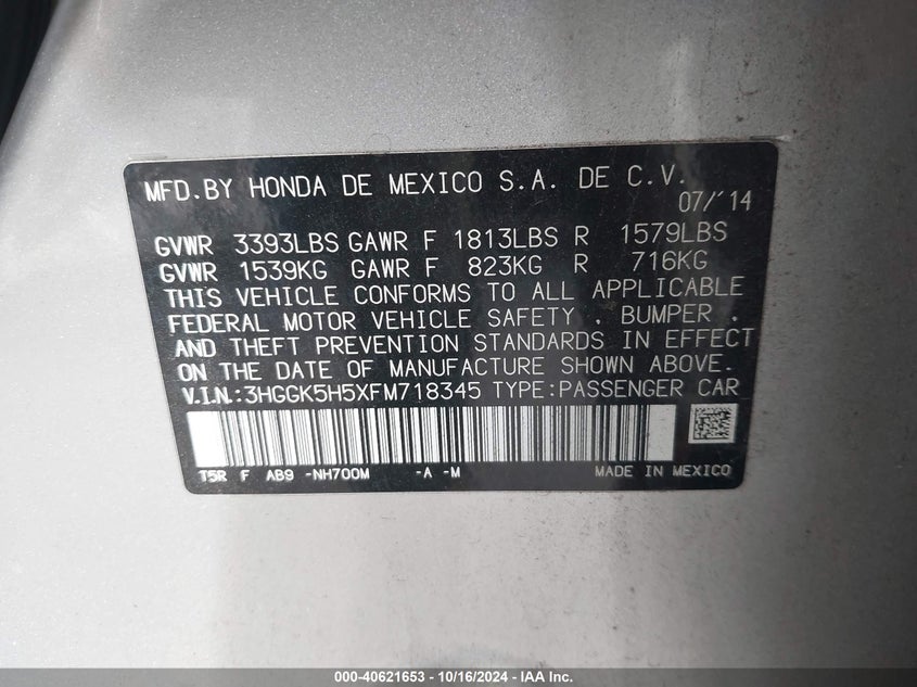 2015 HONDA FIT LX - 3HGGK5H5XFM718345