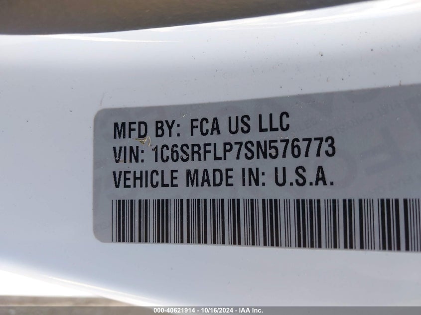 2025 Ram 1500 Rebel 4X4 5'7 Box VIN: 1C6SRFLP7SN576773 Lot: 40621914