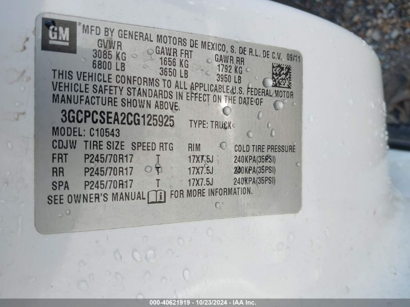 2012 Chevrolet Silverado 1500 Lt VIN: 3GCPCSEA2CG125925 Lot: 40621919