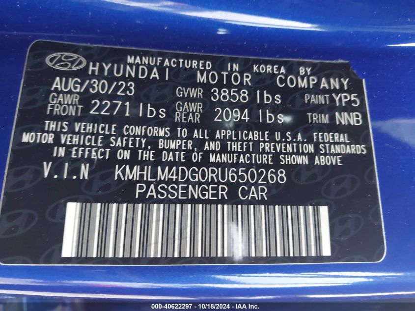 2024 Hyundai Elantra Sel VIN: KMHLM4DG0RU650268 Lot: 40622297