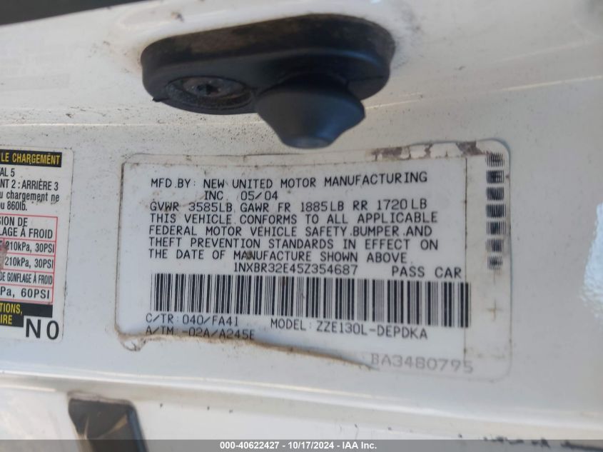 2005 Toyota Corolla Ce VIN: 1NXBR32E45Z354687 Lot: 40622427