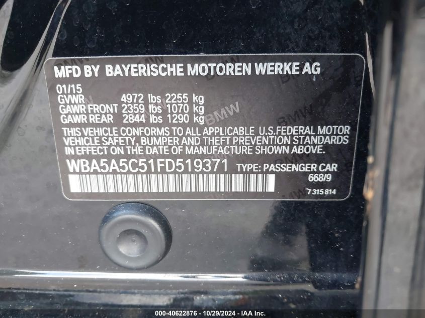 VIN WBA5A5C51FD519371 2015 BMW 5 Series, 528I no.9