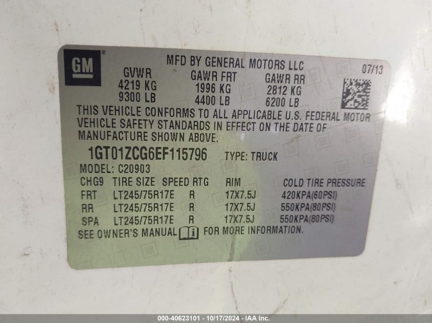 2014 GMC Sierra 2500Hd Work Truck VIN: 1GT01ZCG6EF115796 Lot: 40623101