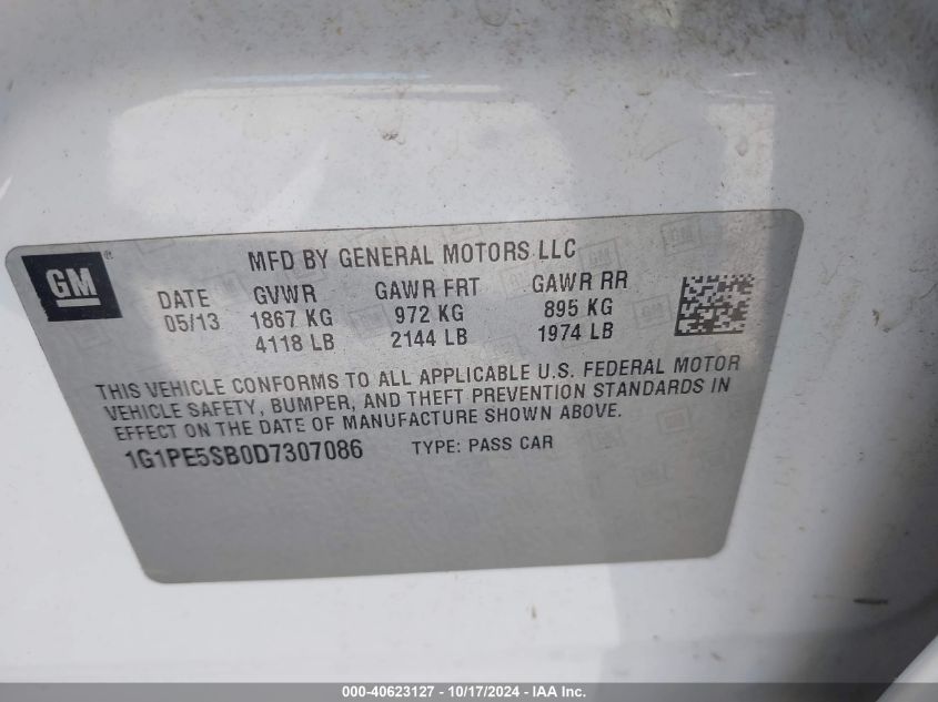 2013 Chevrolet Cruze 2Lt Auto VIN: 1G1PE5SB0D7307086 Lot: 40623127