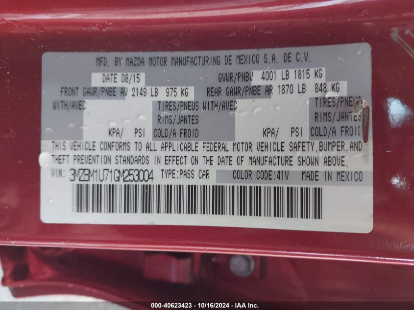 2016 MAZDA MAZDA3 I SPORT - 3MZBM1U71GM253004