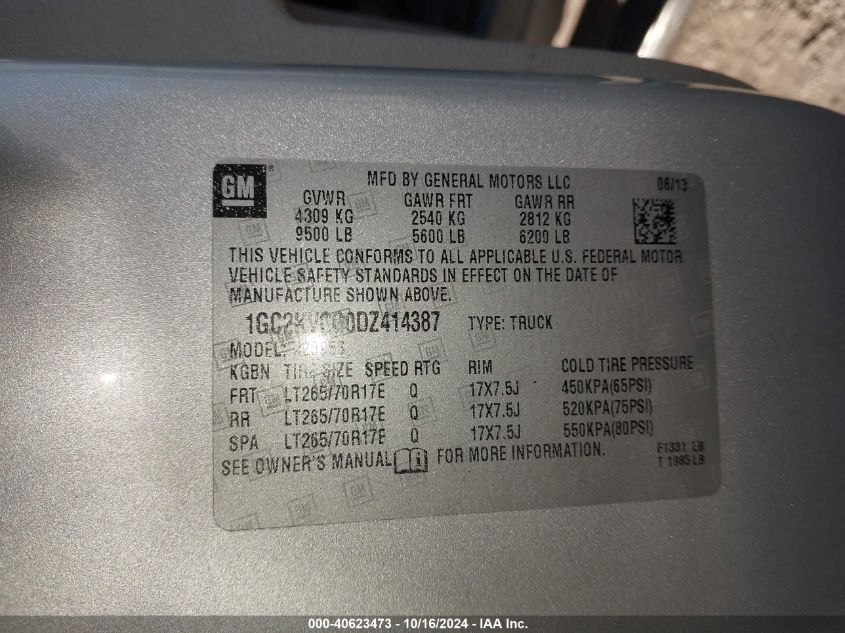 2013 Chevrolet Silverado 2500Hd Work Truck VIN: 1GC2KVCG0DZ414387 Lot: 40623473
