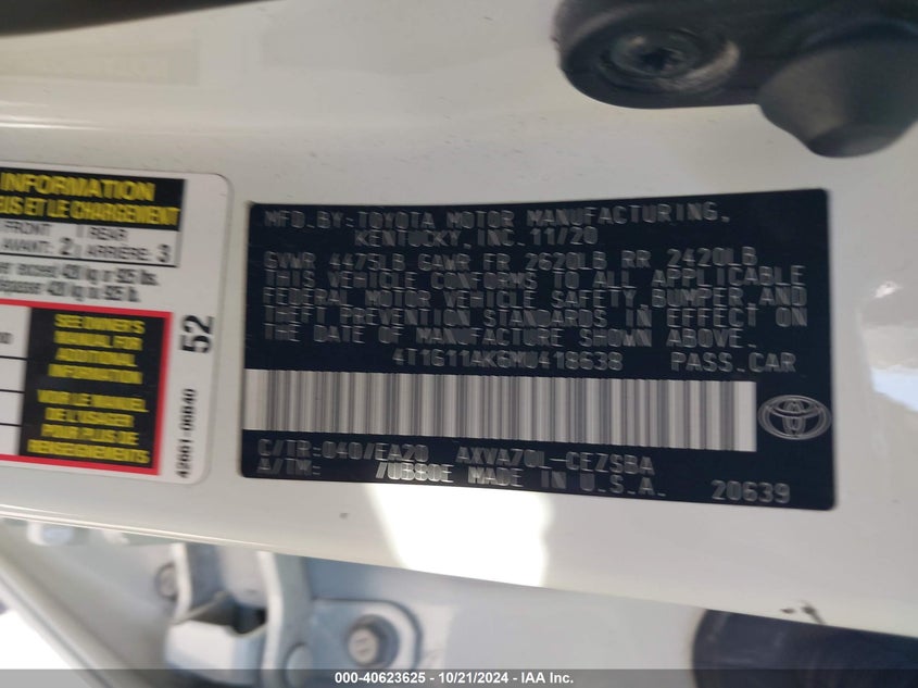 2021 TOYOTA CAMRY SE - 4T1G11AK6MU418638