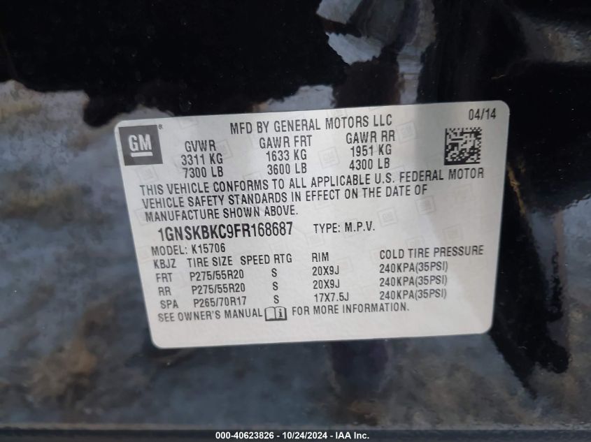 2015 CHEVROLET TAHOE LT - 1GNSKBKC9FR168687