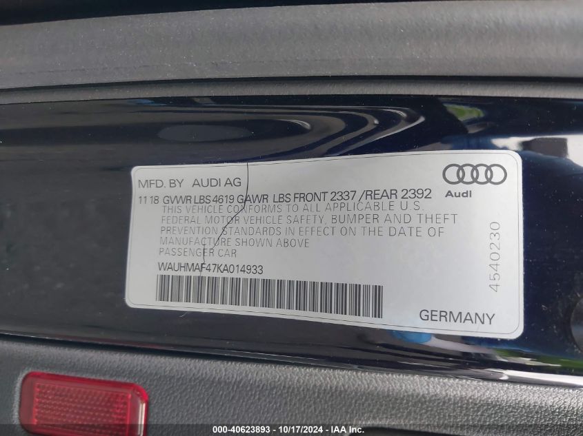 2019 AUDI A4 40 PREMIUM - WAUHMAF47KA014933