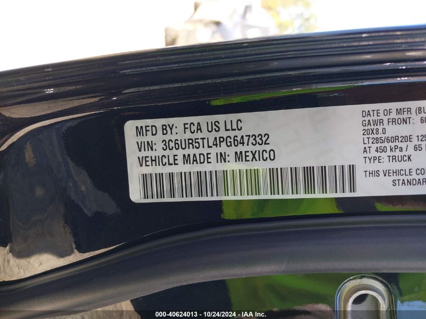 2023 Ram 2500 Limited VIN: 3C6UR5TL4PG647332 Lot: 40624013