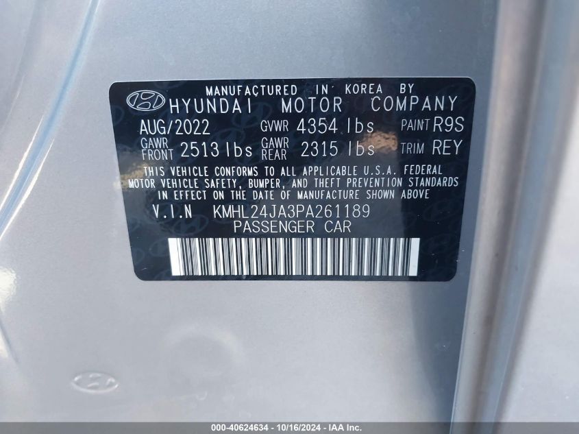 2023 Hyundai Sonata Se VIN: KMHL24JA3PA261189 Lot: 40624634