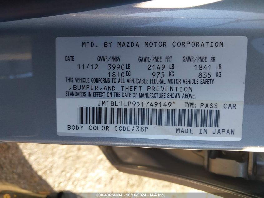 2013 Mazda Mazda3 I Touring VIN: JM1BL1LP9D1749149 Lot: 40624894