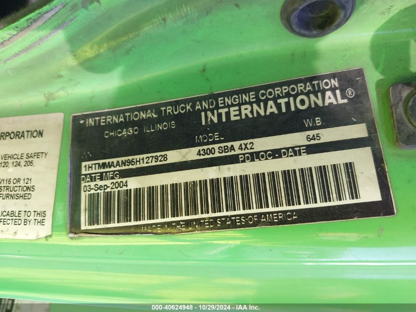 2005 International 4000 4300 VIN: 1HTMMAAN95H127928 Lot: 40624948