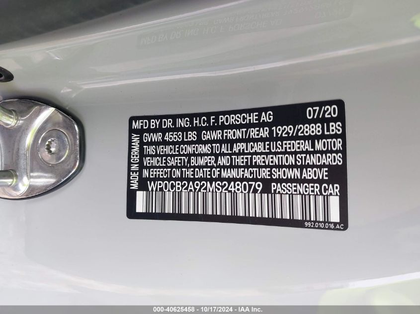 VIN 1G1RC6E40FU106052 2021 PORSCHE 911 no.9