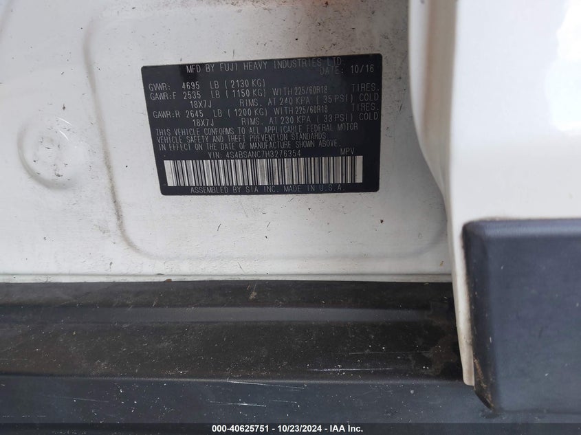 2017 SUBARU OUTBACK 2.5I LIMITED - 4S4BSANC7H3276354