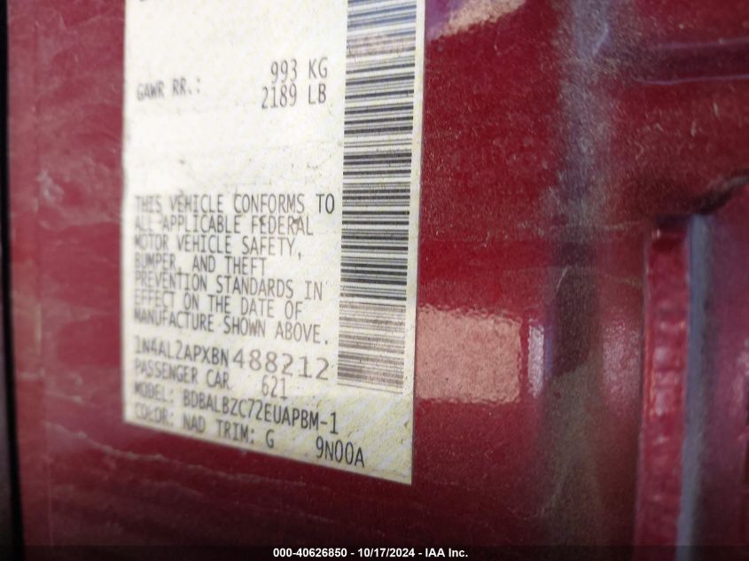 2011 Nissan Altima 2.5 S VIN: 1N4AL2APXBN488212 Lot: 40626850