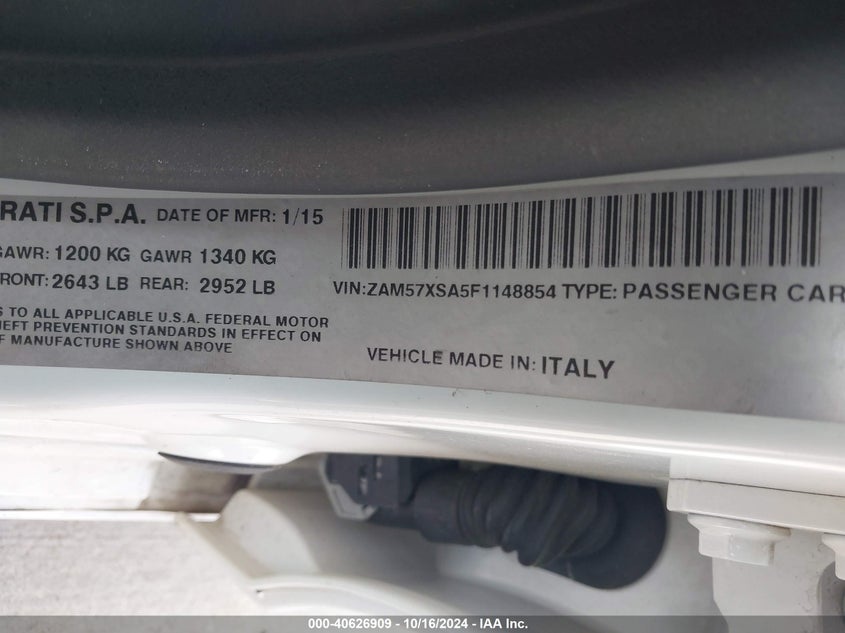 2015 MASERATI GHIBLI VIN: ZAM57XSA5F1148854