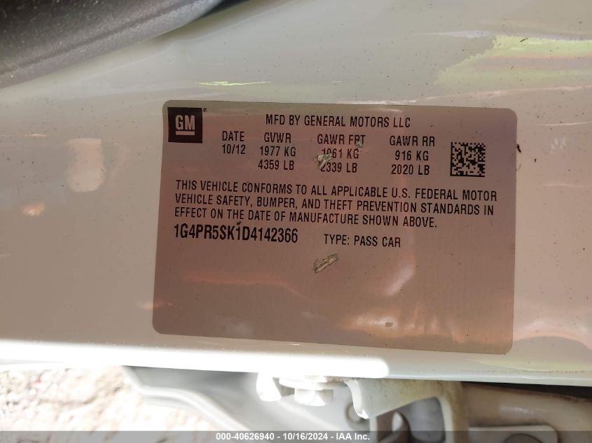 2013 Buick Verano Convenience Group VIN: 1G4PR5SK1D4142366 Lot: 40626940