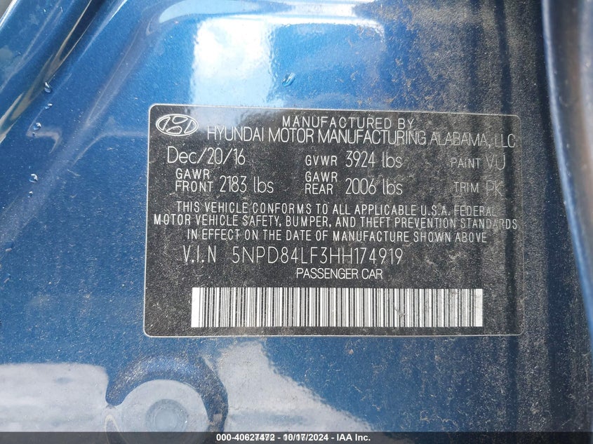 2017 HYUNDAI ELANTRA SE - 5NPD84LF3HH174919